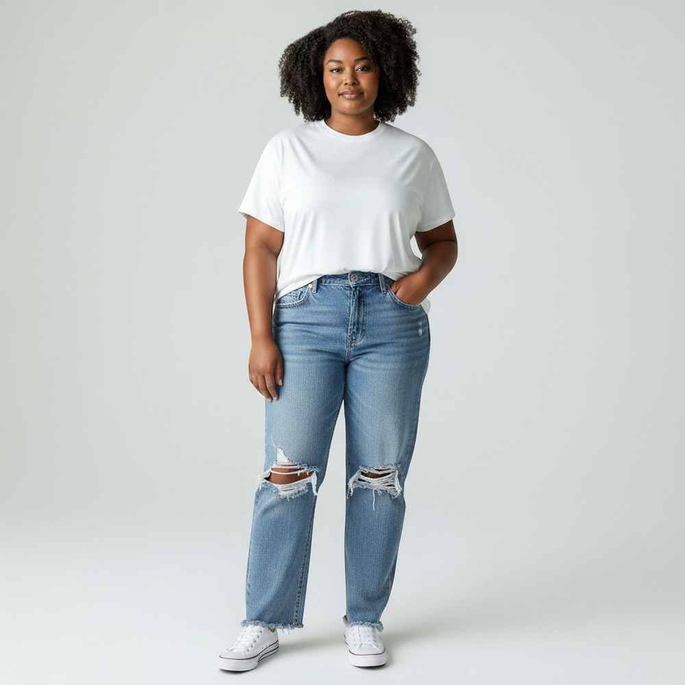 Old Navy Slouchy Straight Jeans Women 0 Blue High Rise Distressed Raw Hem Button